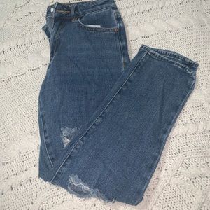 Denim blue distressed mom jeans
